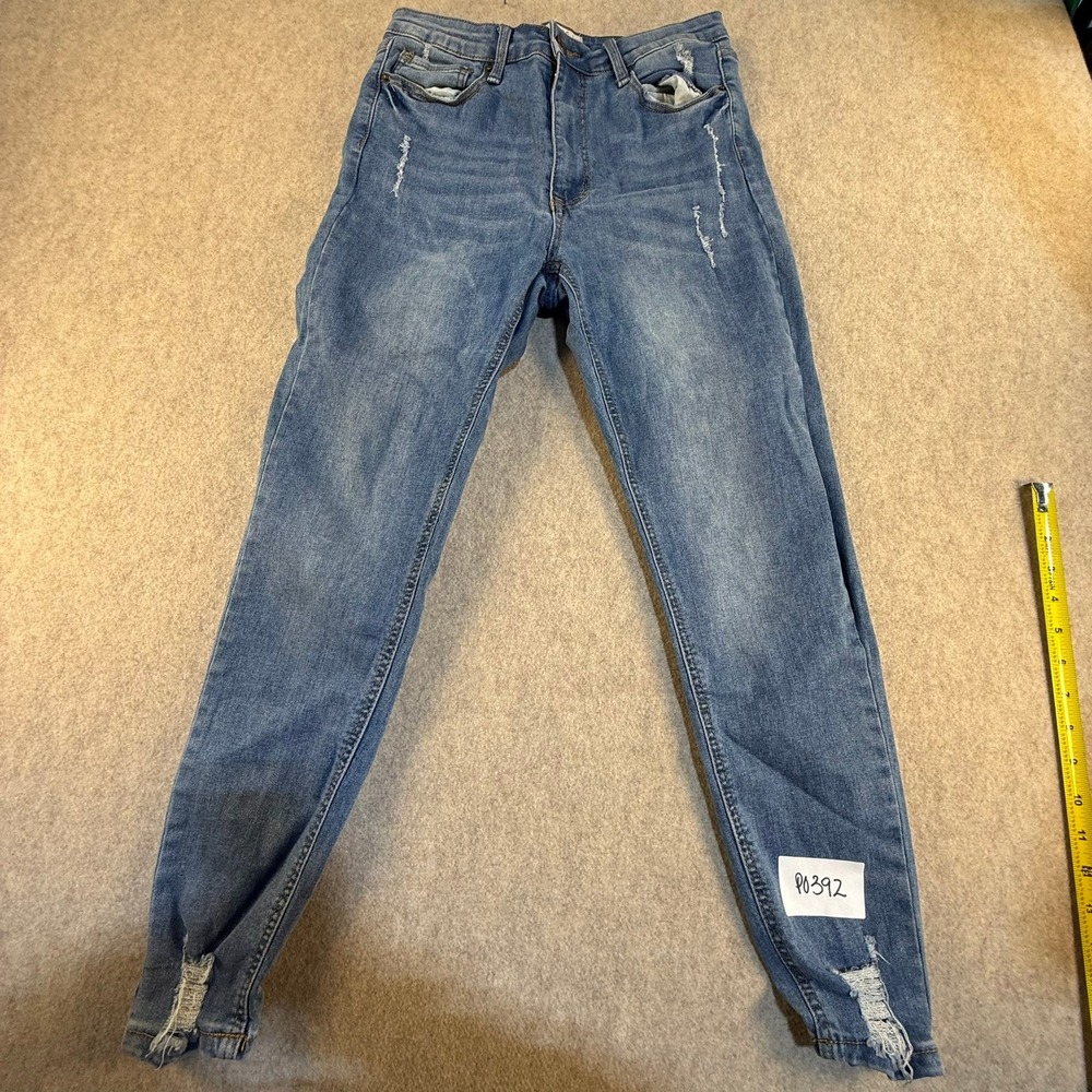 Skinny Fries Denim Distressed High Waisted Skinny Jeans Blue Medium Wash Size 13